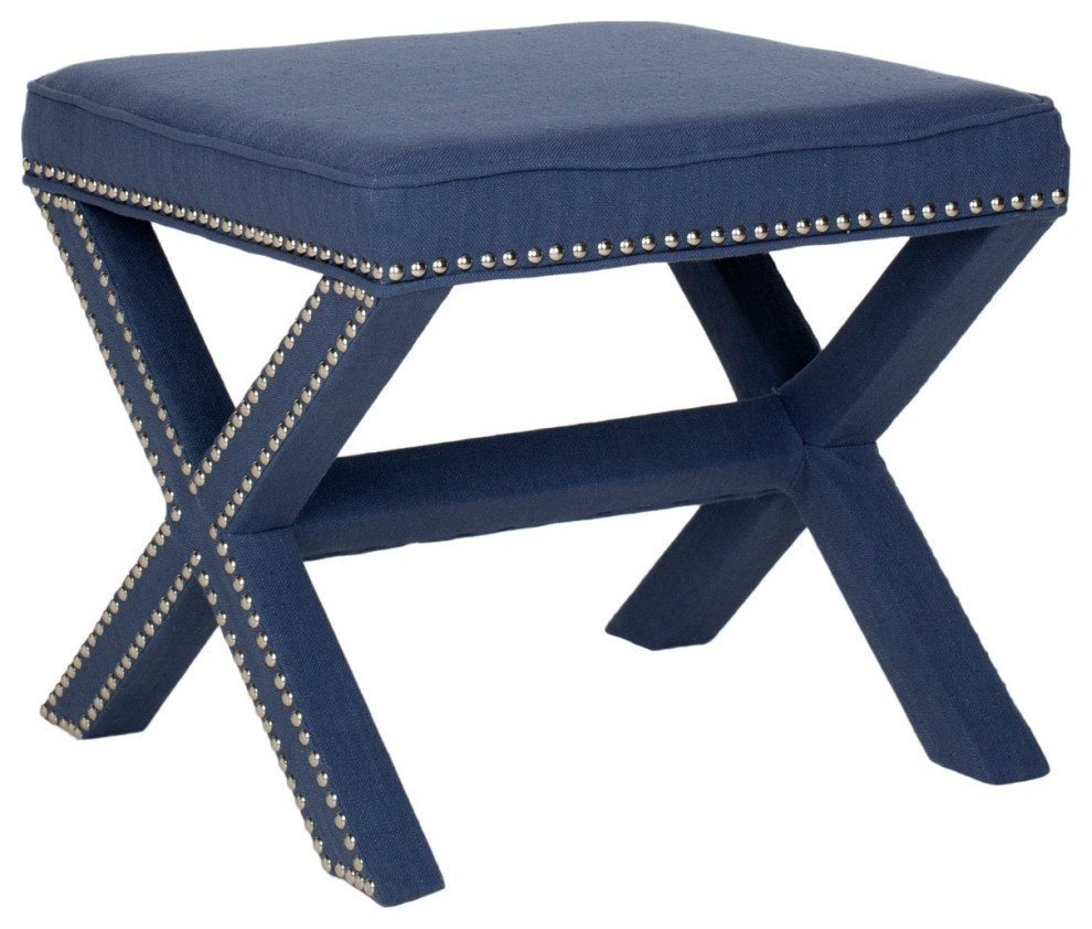 Arnold Ottoman  Silver Nail Heads Navy   Transitional   Footstools And Ottomans   by Rustic Home Furniture Deco  Houzz