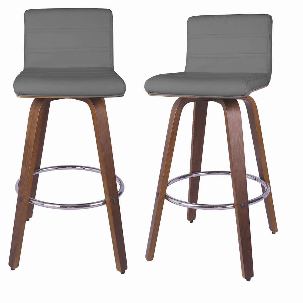 Swivel Wood Bar Stools PU Leather Upholstered Counter Stools Set of 2