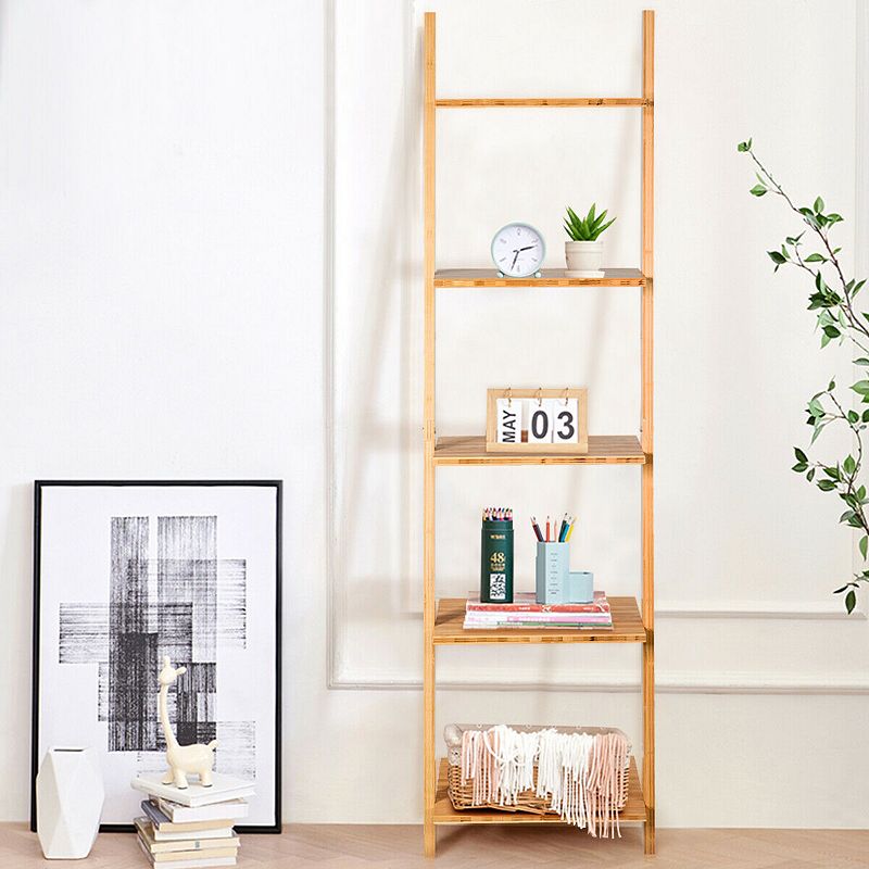 5-Tier Modern Wicker Wall-Leaning Display Ladder Bookshelf