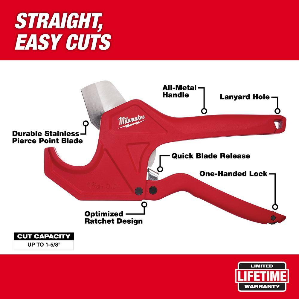 MW 10 in. Aluminum Pipe Wrench with 1-58 in. Ratcheting PVC and Tubing Cutter (2-Piece) 48-22-7210-48-22-4210