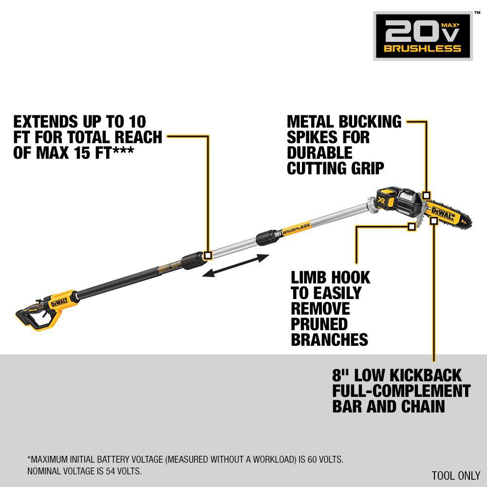 DEWALT 20V MAX 8in Cordless Battery Powered Pole and Chainsaw with 8in Bar and Chain