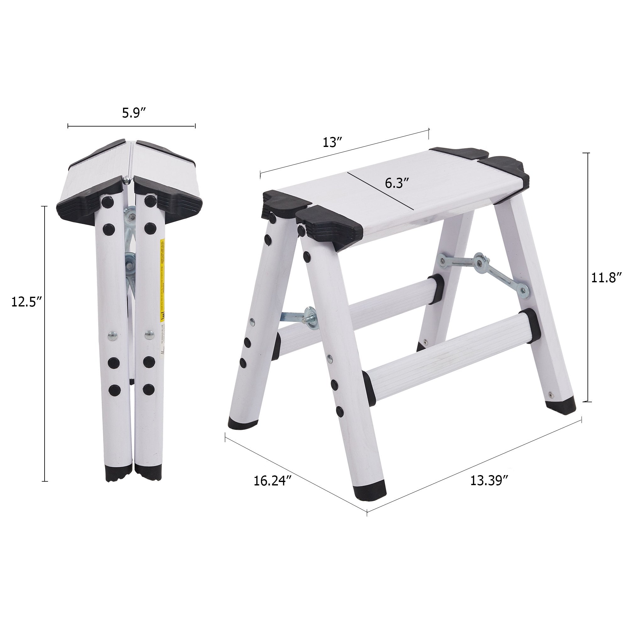 Karmas Product 2 feet Step Ladder Lightweight Aluminum Steel Step Stools for Home Kitchen, 220lbs Capacity，12 inch