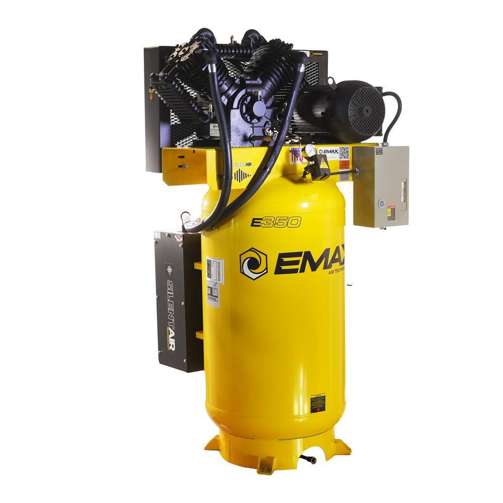 EMAX 80 Gal. 10 HP V4 1-Phase Silent Air 175 PSI Electric Air Compressor with Isolator Pads and Auto Drain HES10V080V1