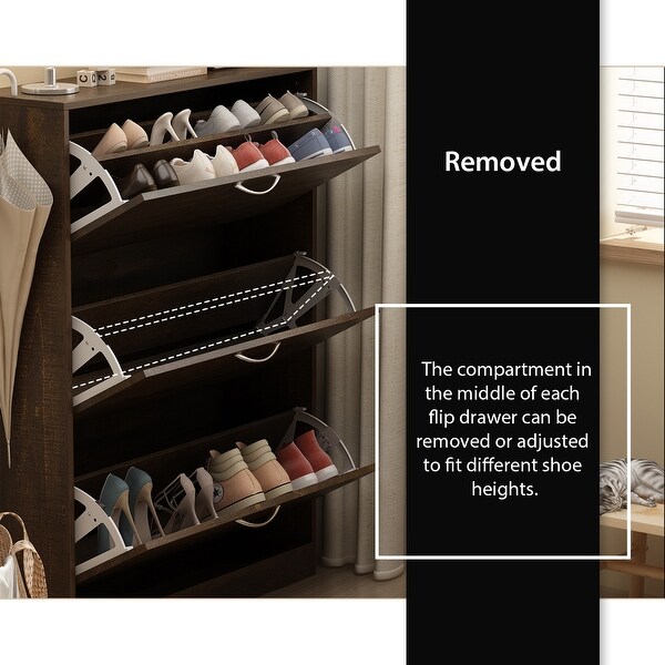 Shoe Cabinet Shoe Rack Storage Organizer with 3 Flip Drawers Entryway - - 36719390