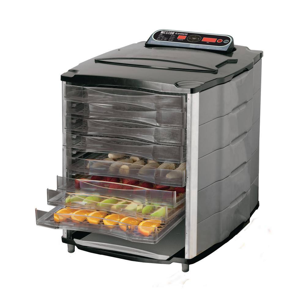 Weston 10-Tray Black and Silver Food Dehydrator with Temperature Display 28-1001-W