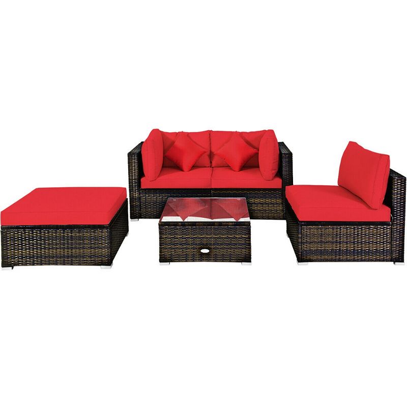 5 Pieces Outdoor Patio Rattan Furniture Set With Cushions