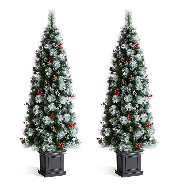 Glitzhome 4ft/5ft/6ft PreLit Pine Artificial Christmas Porch Tree with Decorative Urn Pot