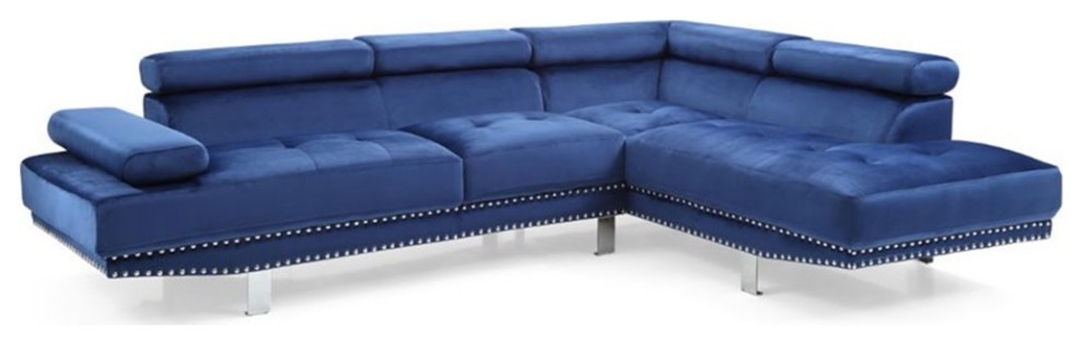 Maklaine Contemporary styled Velvet Sectional in Navy Blue Finish   Contemporary   Sectional Sofas   by Homesquare  Houzz