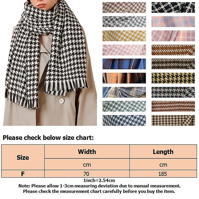 Women Large Long Shawl Thicken Tassel Scarves Ladies Check Print Travel Blanket Caramel