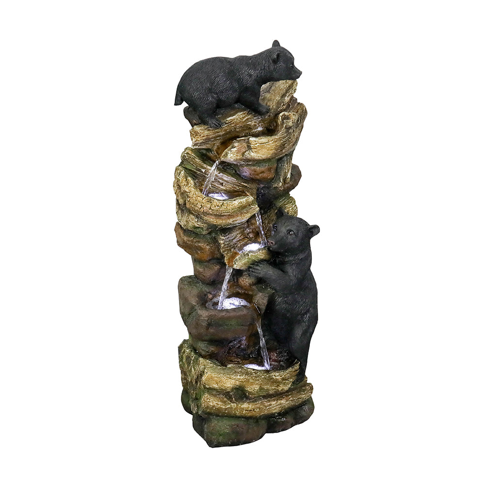 39.3in Tall Outdoor Water Fountain Resin Bear Patio Waterfall Fountain for Garden， Deck， Patio， Porch， Yard and Home Art Decor