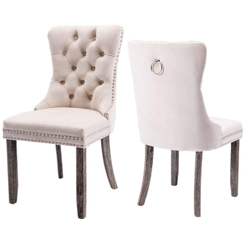 aisword High-end Tufted Solid Wood Contemporary Velvet Upholstered Dining Chair with Wood Legs Nailhead Trim 2-Pcs Set - Beige W7753PBH5477