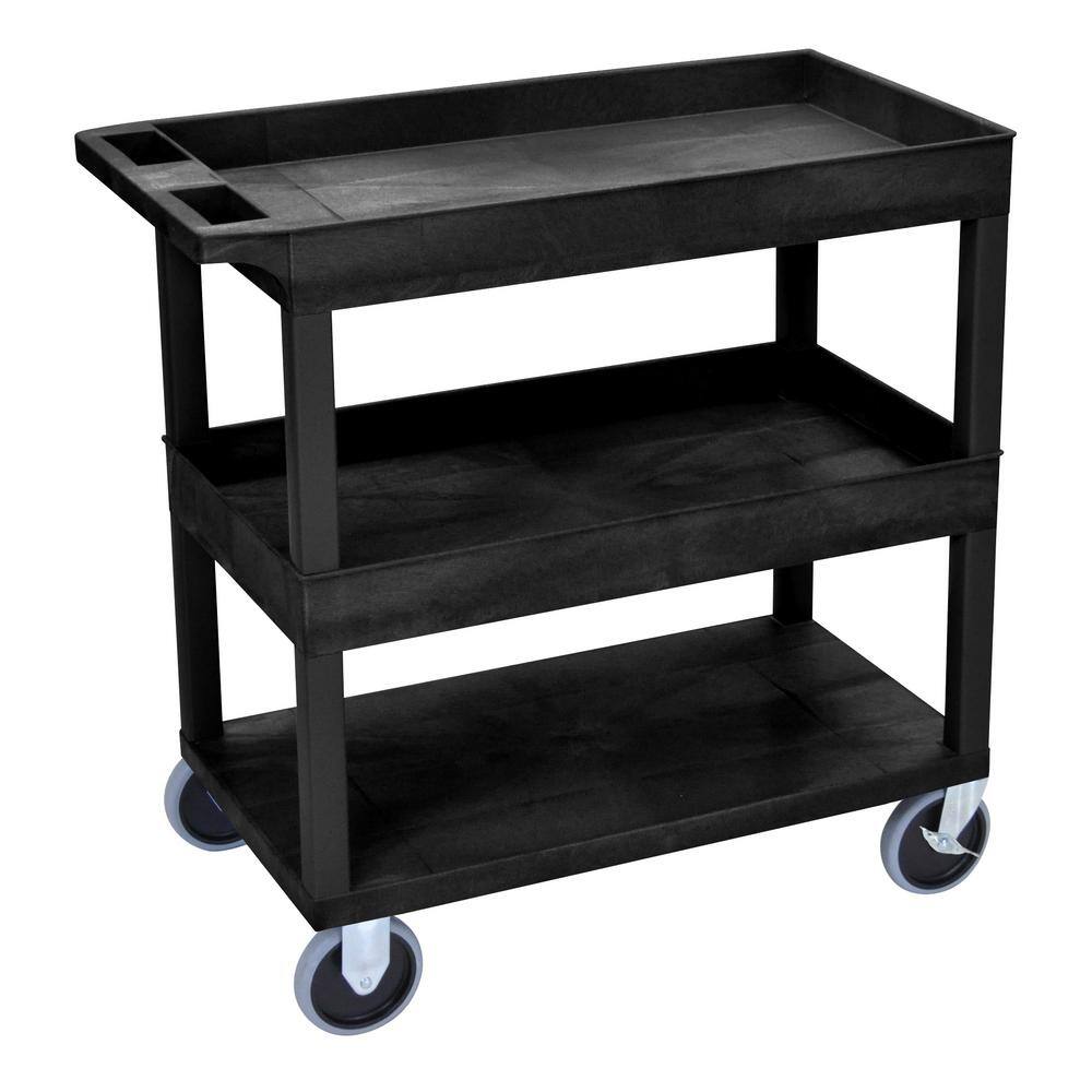 Luxor 35.25 in. W x 18 in. D x 37.25 in. H 3 Tub Shelf Utility Cart with 5 in. Casters in Black EC112HD-B