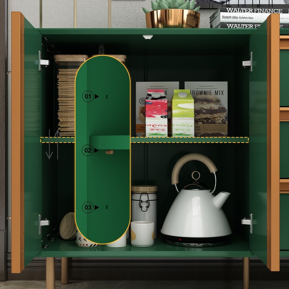 Sideboard Buffet Cabinet with Doors and Adjustable Shelf Emerald green   63\