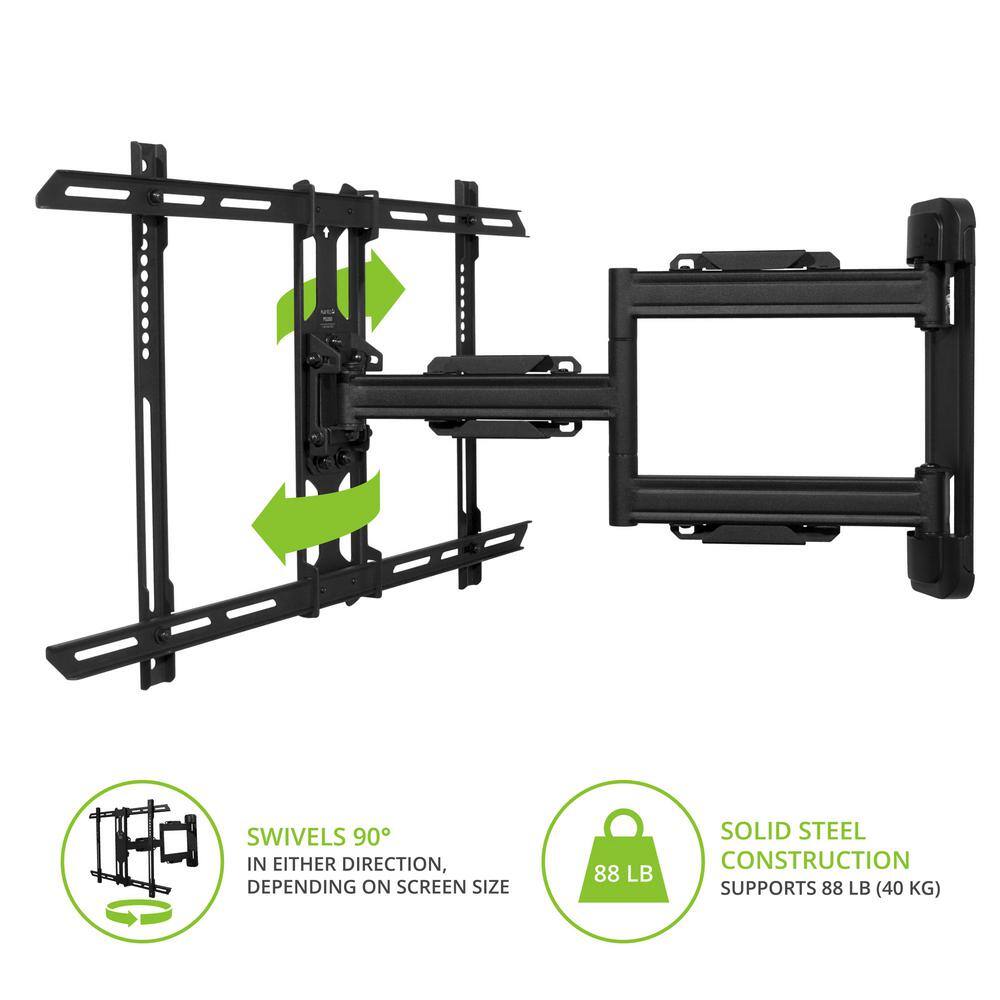 KANTO Full Motion Single Stud TV Wall Mount with Cable Management for 37 in. - 60 in. TVs in Black PS350