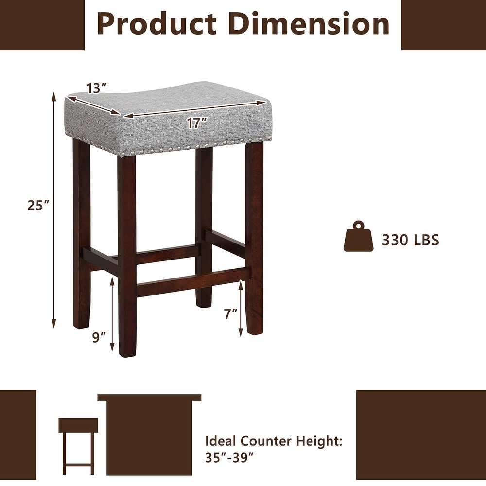 Costway Set of 2 Counter Height Bar Stools Saddle Kitchen Chairs