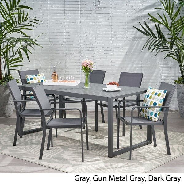 Jair Grey Mesh/ Aluminum 7piece Dining Set by Christopher Knight Home