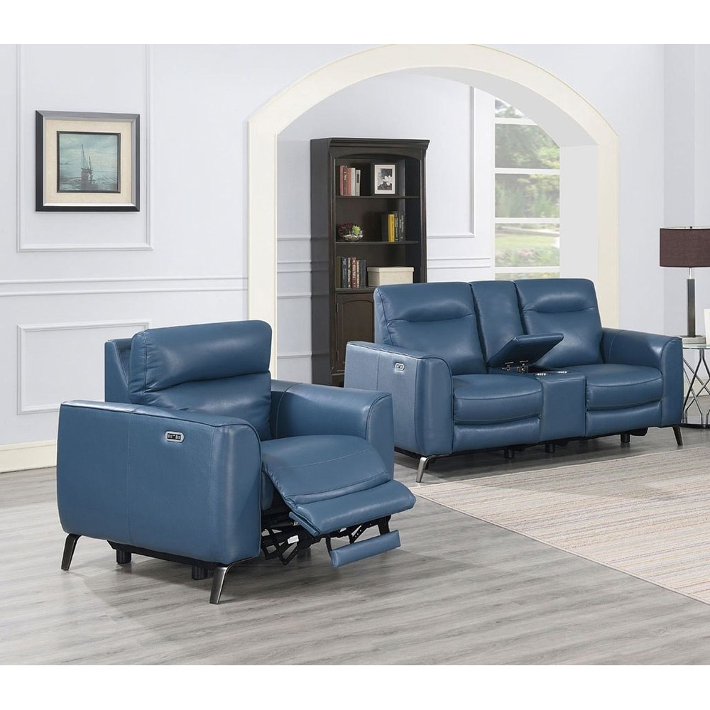 Samara Power Reclining 2 Piece Sofa Set  Blue