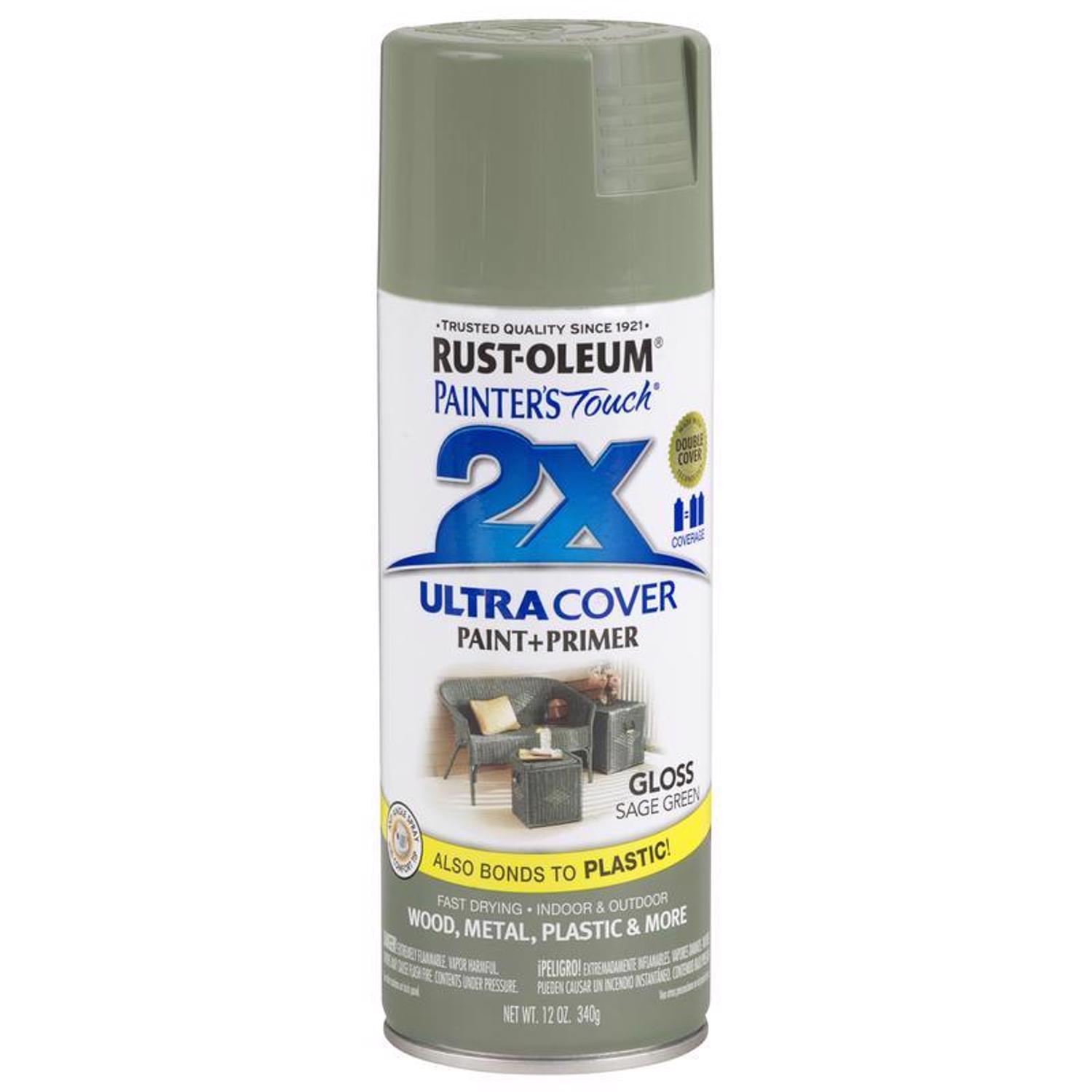 Rust-Oleum Painter\u0027s Touch 2X Ultra Cover Gloss Sage Green Paint+Primer Spray Paint 12 oz