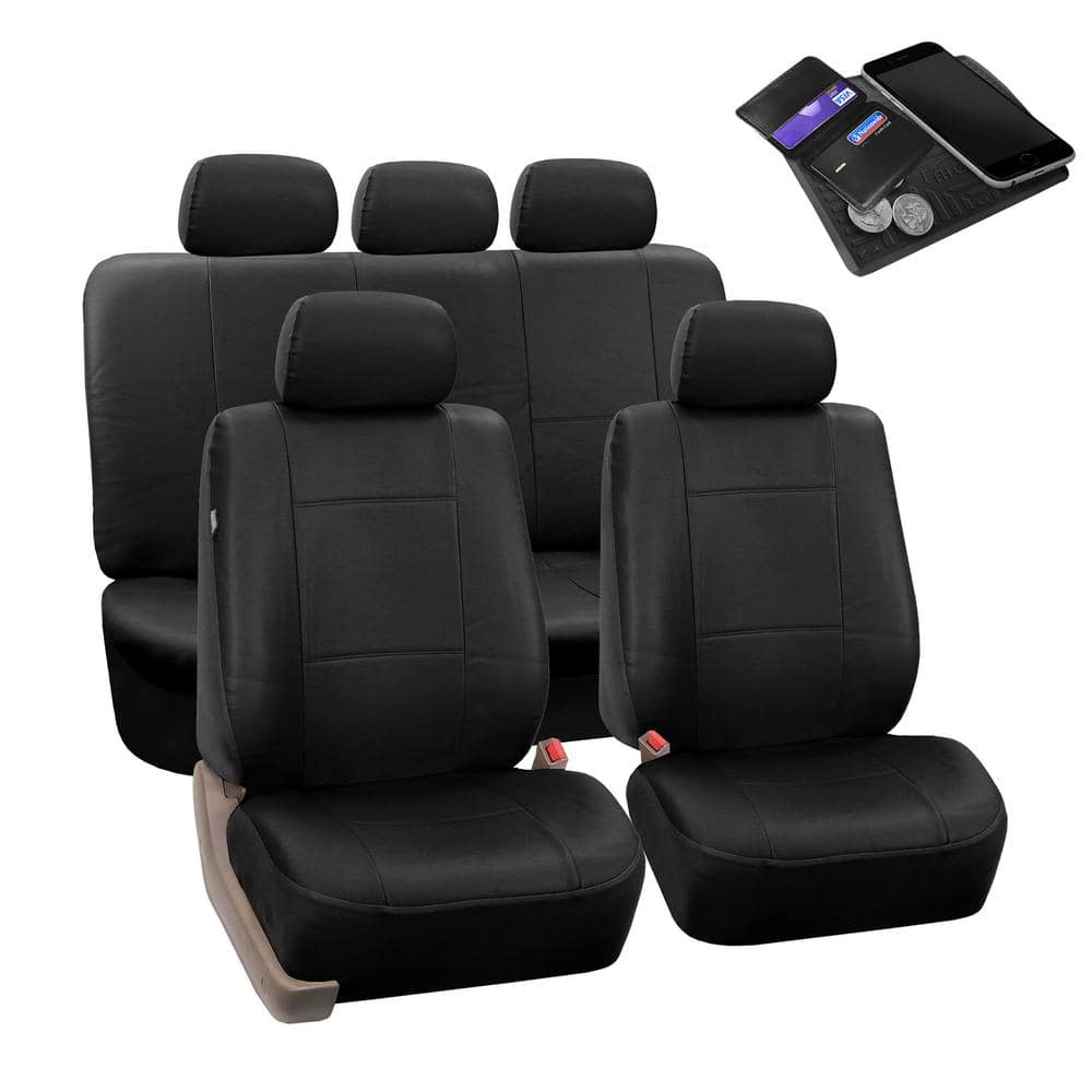 FH Group Premium PU Leather 47 in. x 23 in. x 1 in. Full Set Seat Covers DMPU002BLACK115