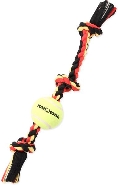 Mammoth Color 3 Knot Rope Tug with Tennis Ball for Dogs， Color Varies