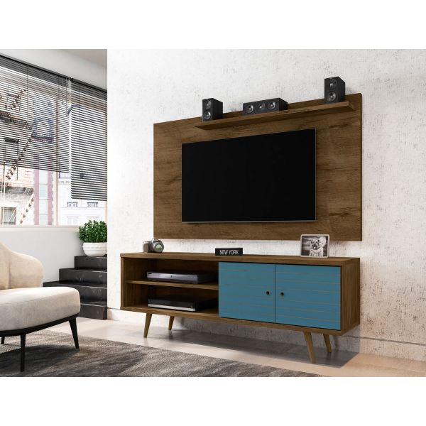 Liberty 62.99 TV Stand and Panel in Rustic Brown and Aqua Blue