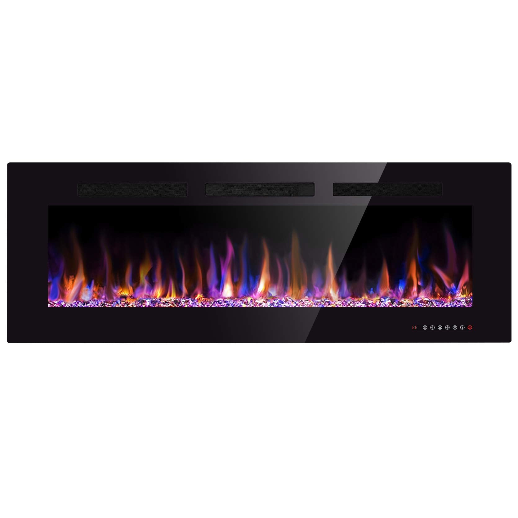 R.W.FLAME 60" Electric Fireplace in-Wall Recessed and Wall Mounted 1500W Fireplace Heater and Linear Fireplace with Timer/Multicolor Flames/Touch Screen/Remote Control (Black)