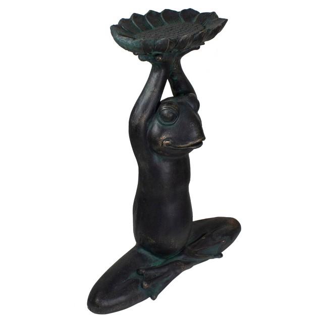 Gray Yoga Frog With Bird Feeder Outdoor Garden Statue