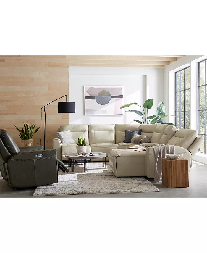 Macy's CLOSEOUT! Blairemoore 5-Pc. Leather Power Chaise Sectional with 1 USB Console and 2 Power Recliners