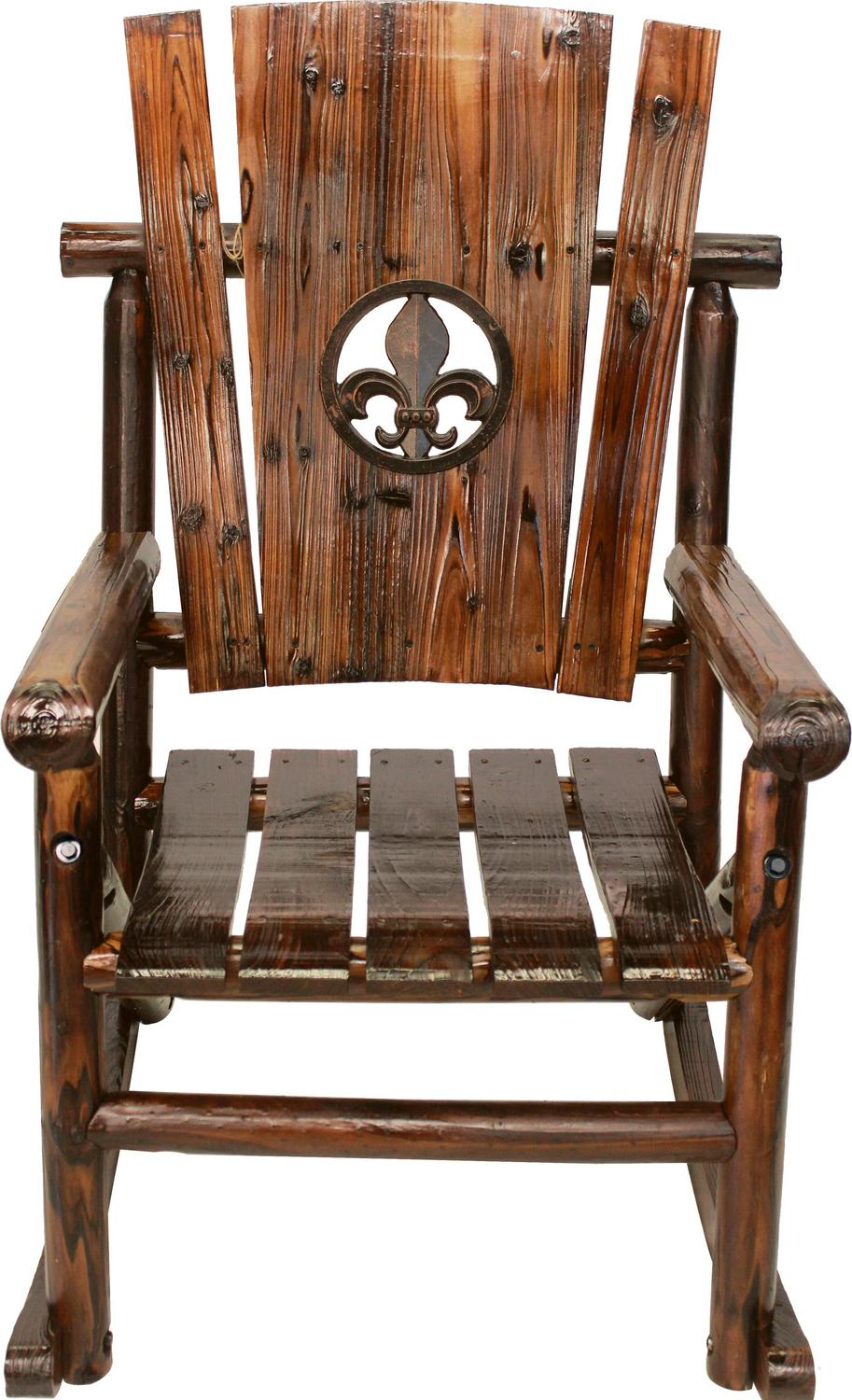 Leigh Country Char-log Outdoor Rocker With Fleur De Lis Medallion Brown