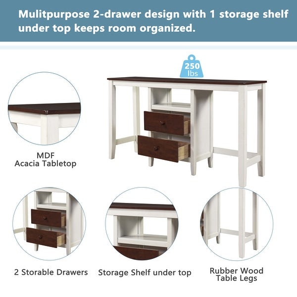 3-Piece Wood Dining Kitchen Set， White and Brown