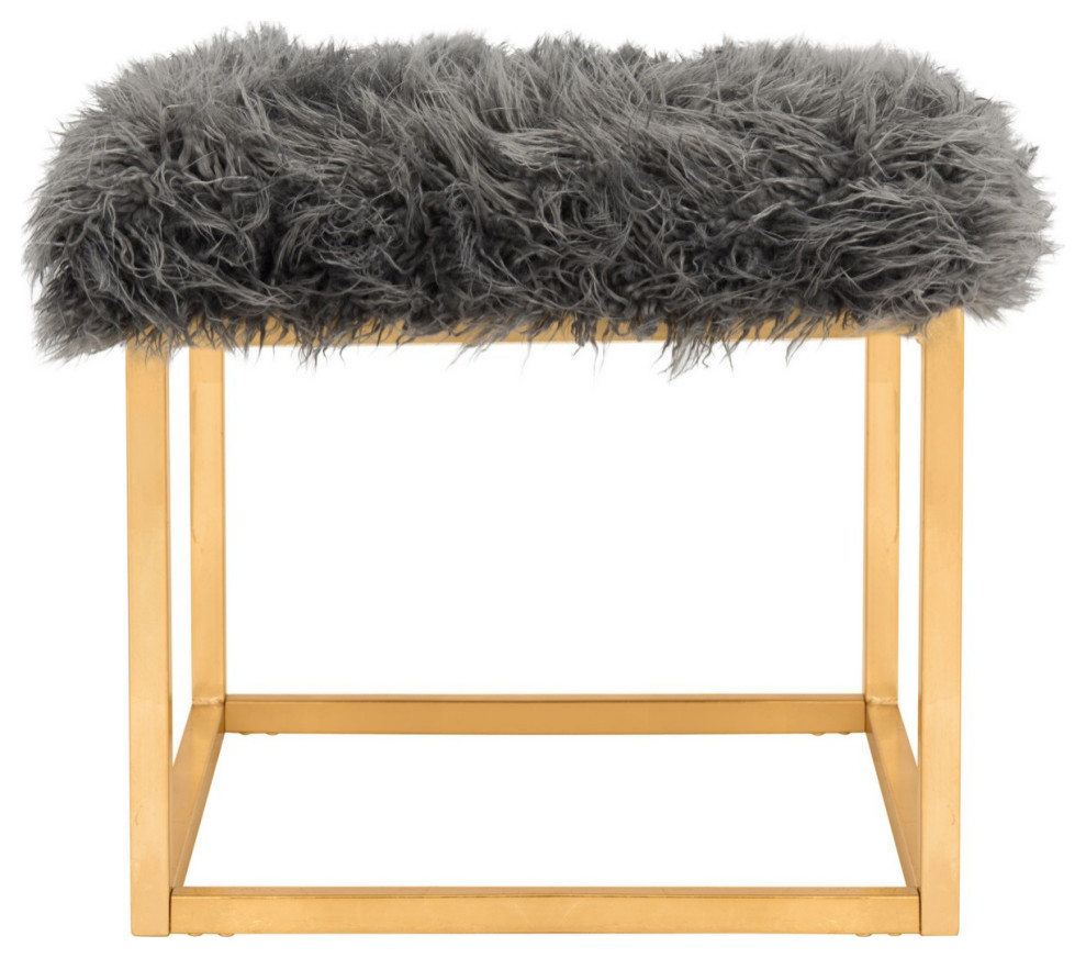 Windel Contemporary Glam Faux Sheepskin Square Ottoman Gray   Contemporary   Footstools And Ottomans   by V.S.D Furniture  Houzz