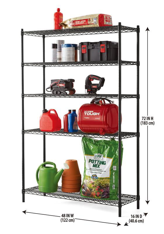 Hyper Tough Heavy Duty 5 Tier Wire Shelf, Black, 3000 lb Capacity