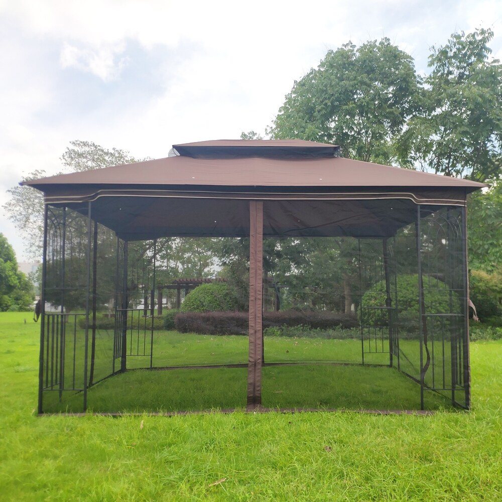 13x10 Outdoor Patio Gazebo Canopy Tent with Ventilated Double Roof and Mosquito Net with Detachable Mesh Screen on  Sides