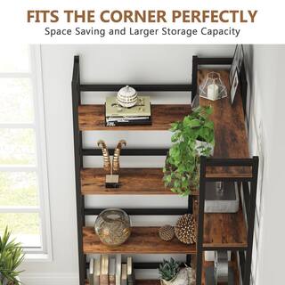 BYBLIGHT Eulas 70.8 in. Rustic Brown 8 shelf Industrial L-Shaped Corner Bookcase with Open Back for Home Office BB-K0067XL