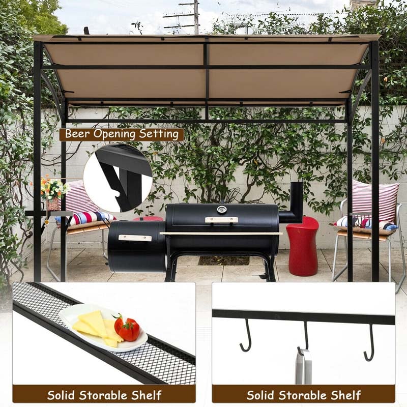 7 x 4.5 FT Outdoor Patio Grill Gazebo, Curved Grill Shelter BBQ Canopy with Serving Shelf & Storage Hooks