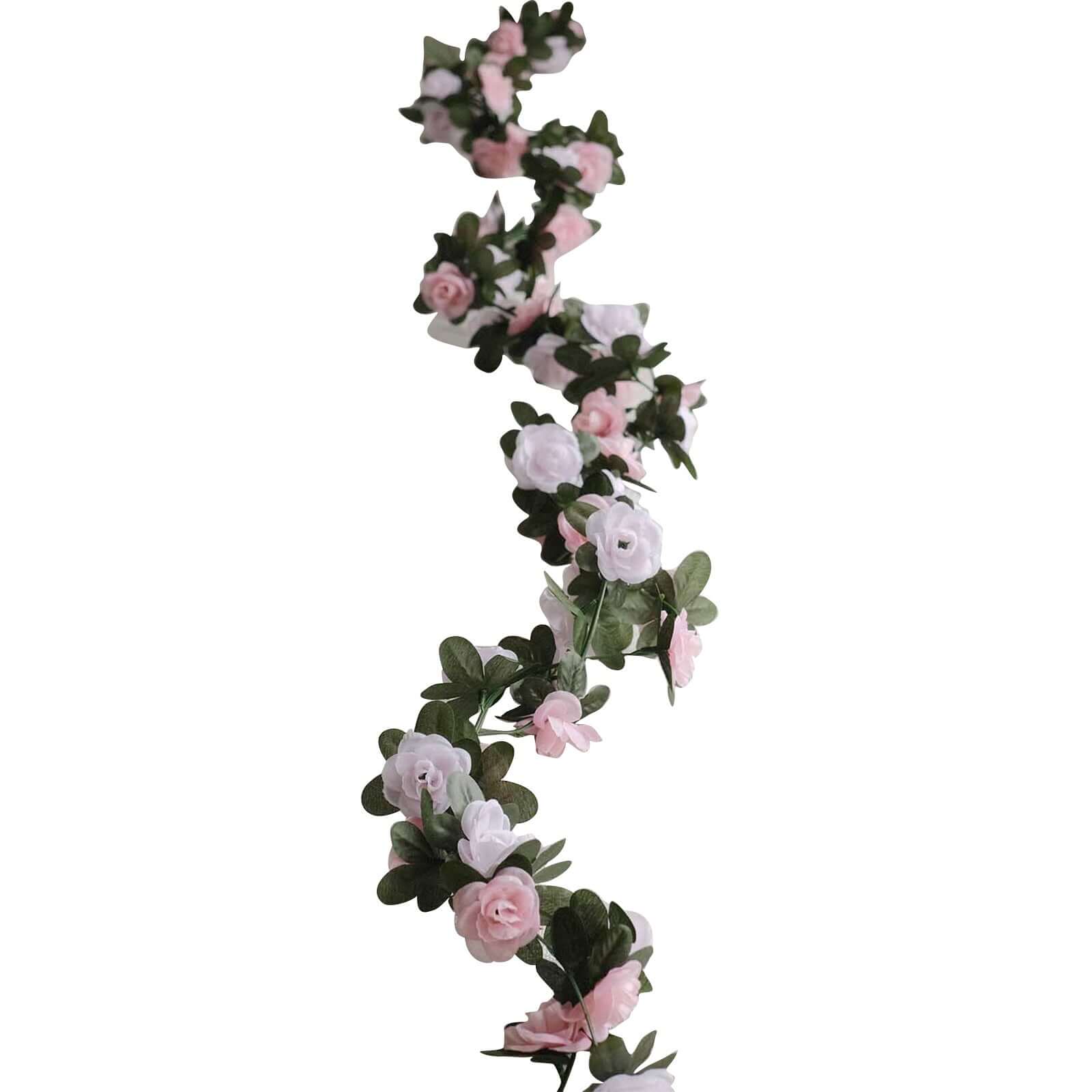 2 Pack Blush Dusty Mini Rose Artificial Silk Rose Vines Hanging Flower Garland with 45 Flower Heads - 8ft