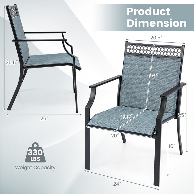 Costway Patio Chairs Set Of 2 With All Weather Breathable Fabric High Backrest Blue coffee