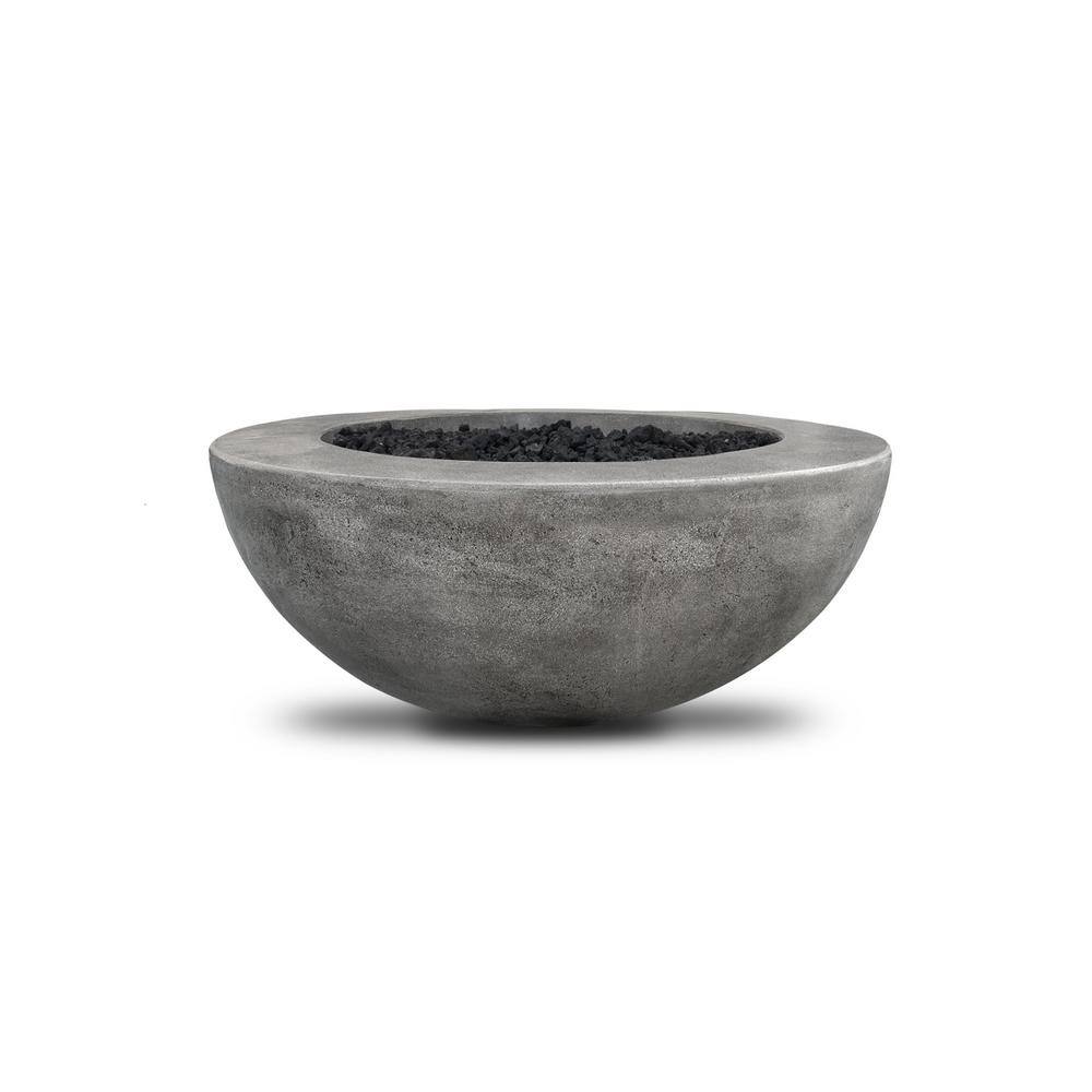 Natco Berkley 36 in. W x 16 in. H Outdoor Round Cement Liquid Propane Fire Pit Kit Bowl in Pewter Color with 54 lbs. Lava Rock MS25LP