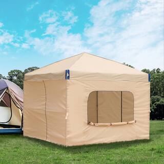 Aoodor 10 ft. x 10 ft. Pop Up Canopy Tent with Removable Sidewallwith Roller Bag-Brown 800-152-BR-C