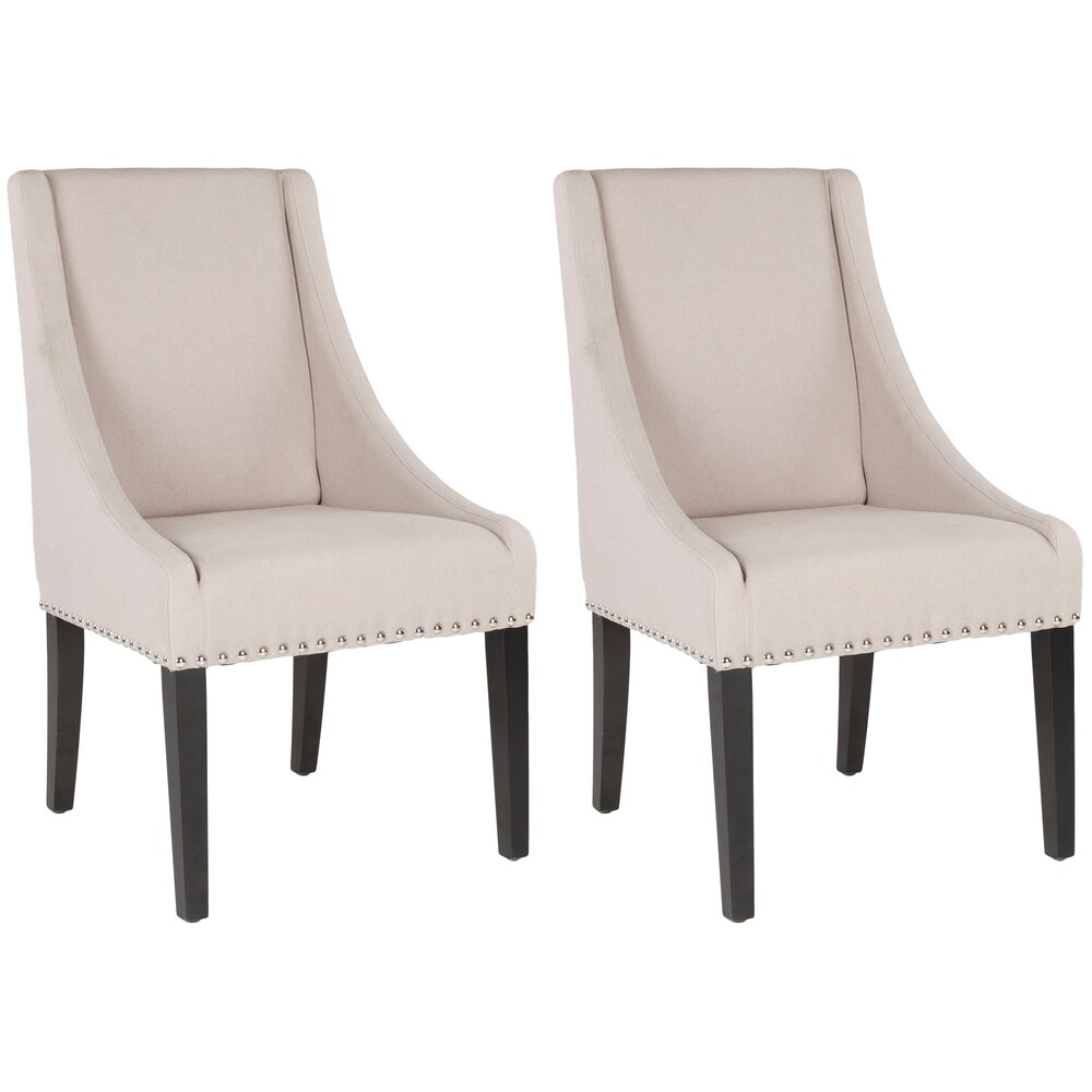 SAFAVIEH Dining Sloping Arm Beige Linen Nailhead Dining Chairs (Set of 2)   24\