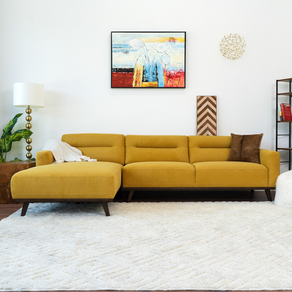 Adas Mid Century Modern L Shaped Linen Fabric Left Facing Dark Yellow Sectional   Midcentury   Sectional Sofas   by Ashcroft Furniture Co.  Houzz