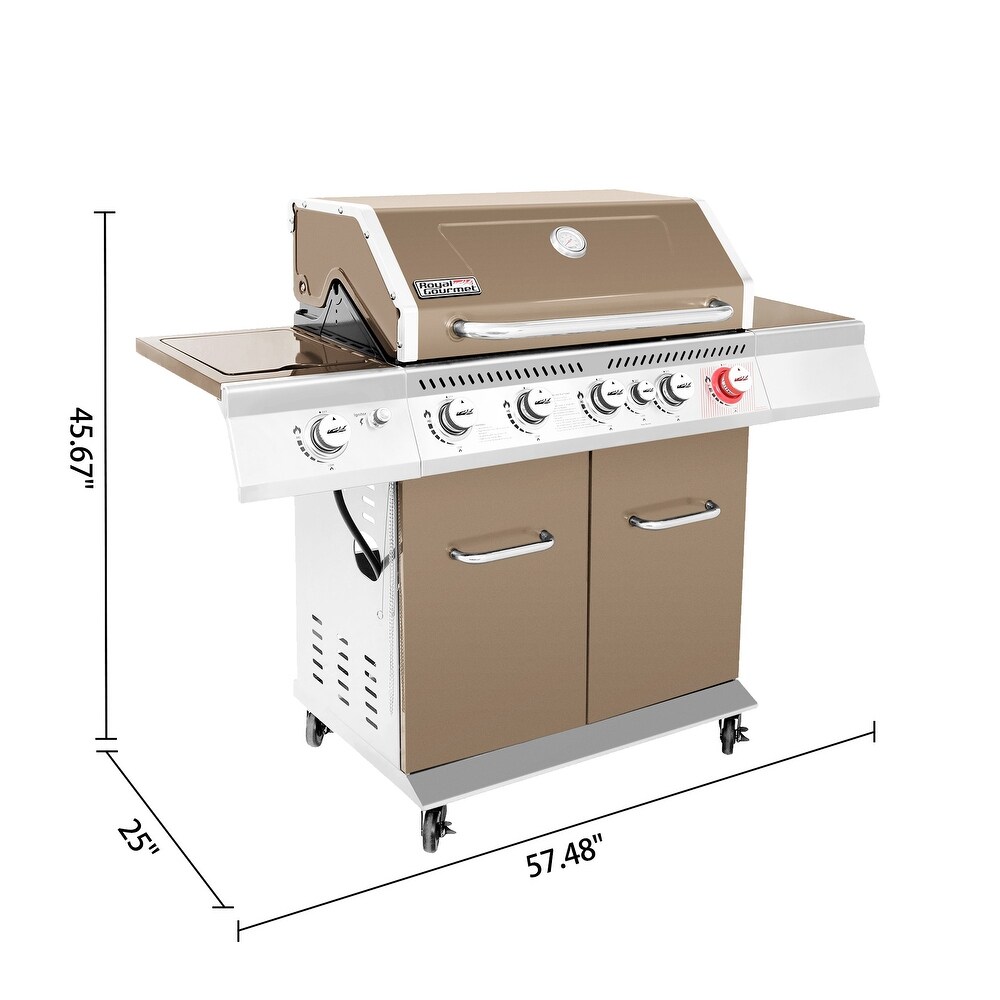 Royal Gourmet 5 Burner Cabinet Style Gas Grill with Rotisserie Kit  Sear Burner Coffee/Red