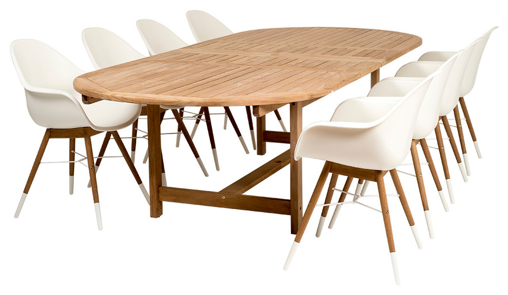 Amazonia Charlotte 9 Piece Teak Double Extendable Oval Patio Dining Set   Midcentury   Outdoor Dining Sets   by Amazonia  Houzz