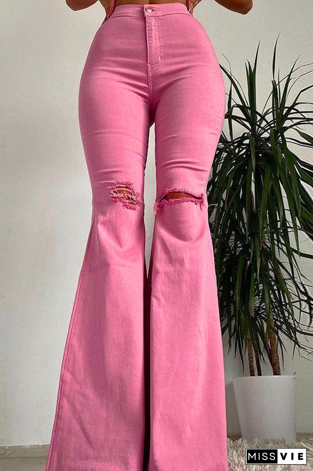 High Waist Ripped Skinny Flared Jeans Wholesale Boutique