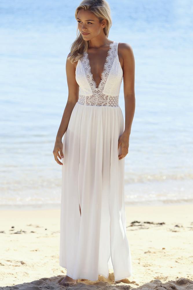 On And Off Maxi Dress White