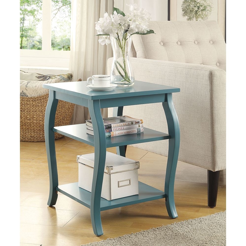 Wooden End Table， Side Table With Two Storage Shelves