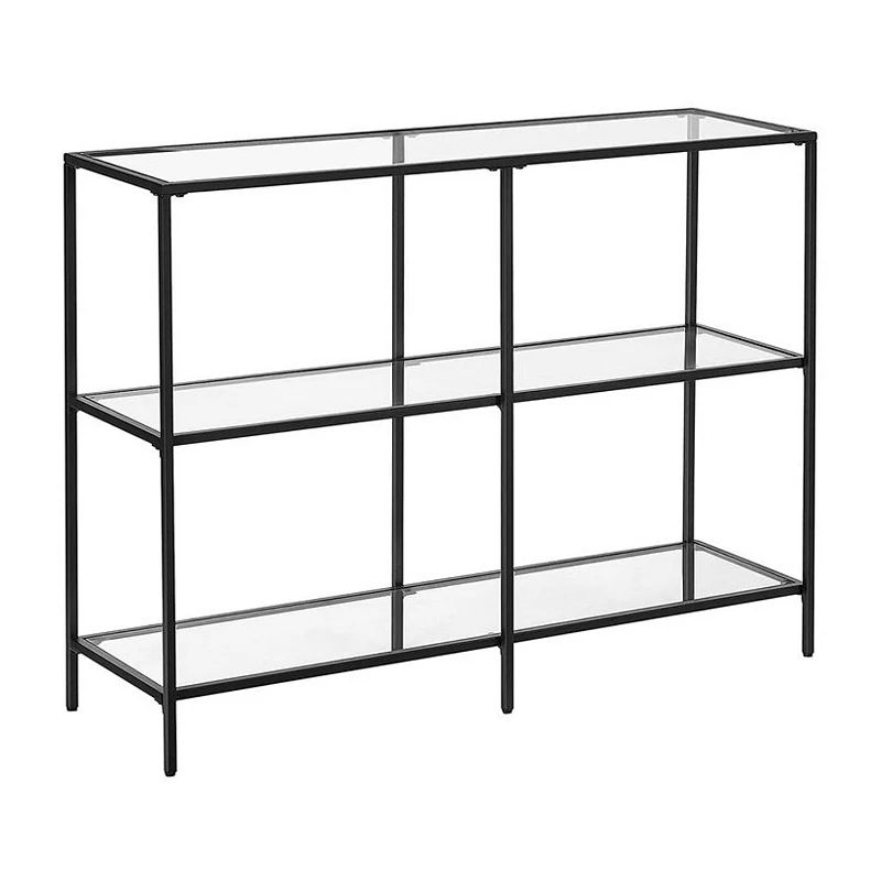 Black Frame Glass Console Table with Shelves