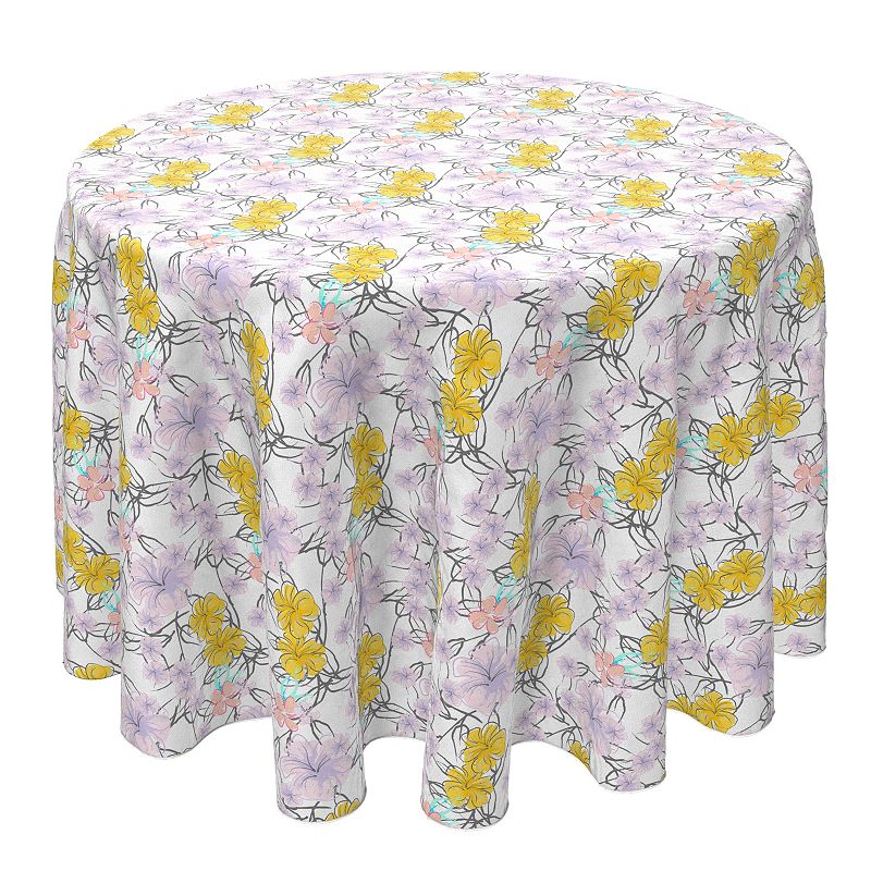 Round Tablecloth， 100% Cotton， 60 Round， Watercolor Lilac Flower