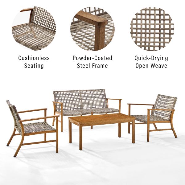 Ridley 4Pc Outdoor Wicker And Metal Conversation Set