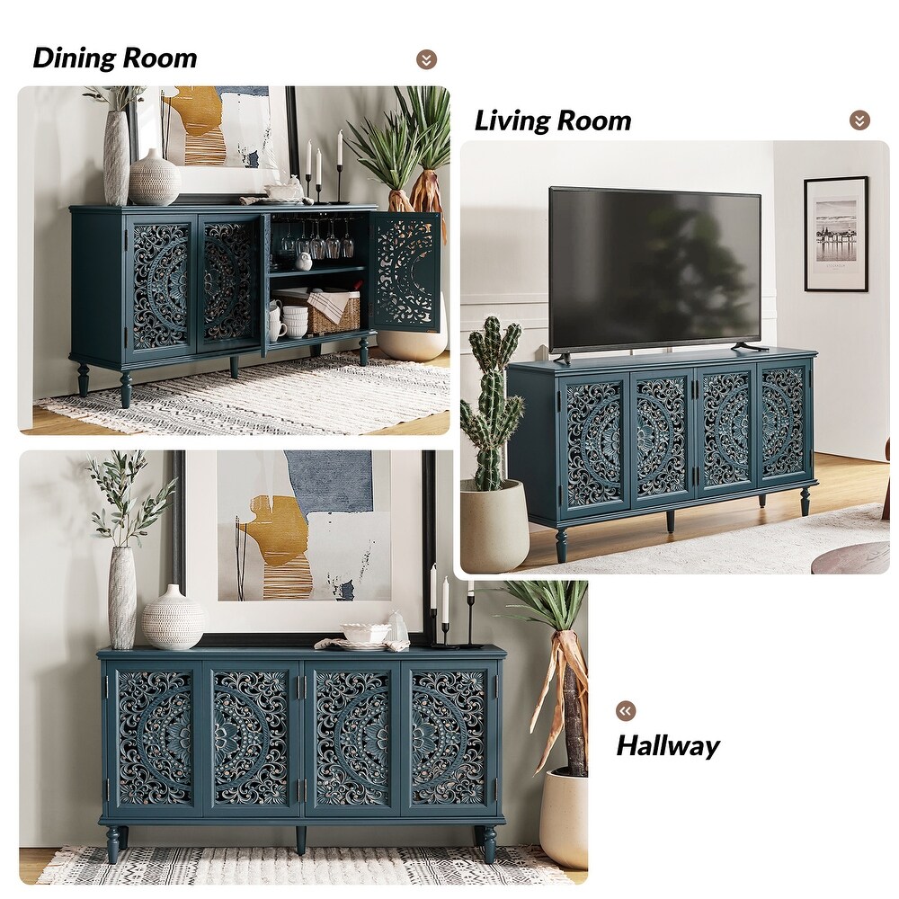 Ismenides Traditional Floral carved Built in Lighting Storage Sideboard With Adjustable shelves By HULALA HOME